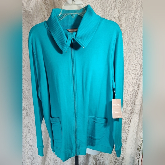 White Stag Jackets & Blazers - White Stag Zip Front Turquoise Ribbed Jacket By
